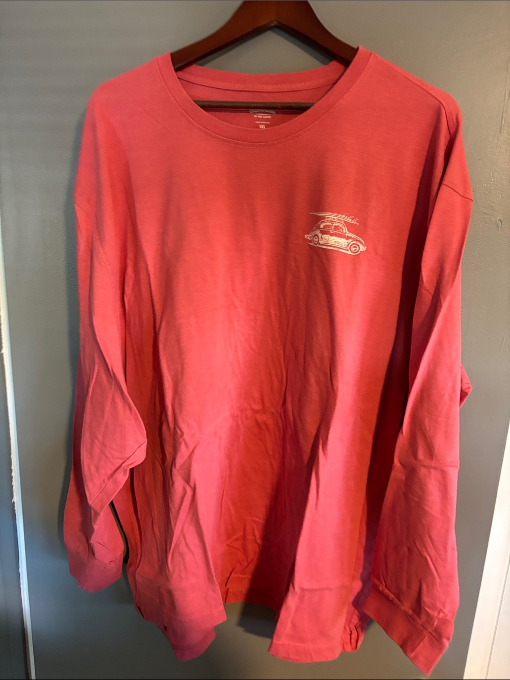 Izod Coral Pink Long Sleeve Tee with Small Car Graphic